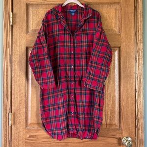 Charter Club Intimates Red Plaid Button-Up Sleep Shirt/Dress Medium
